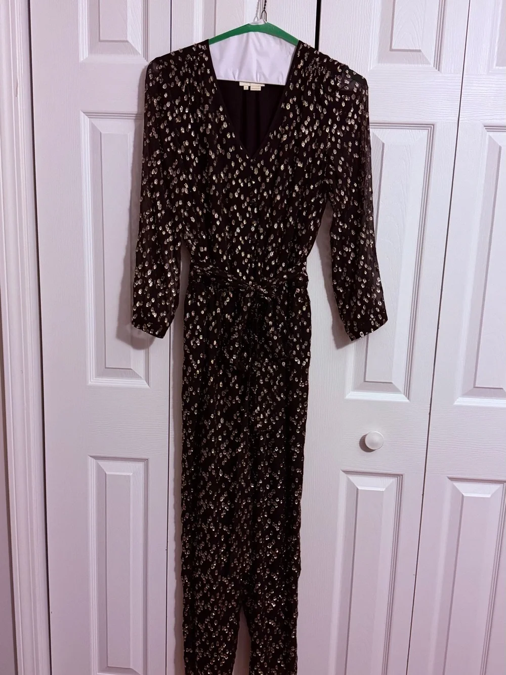 kate spade Black and Gold Dot-Print V-Neck Jumpsuit